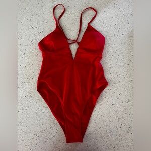 V neck criss cross one piece swimsuit